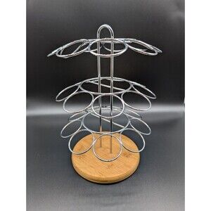 Keurig Chrome K-Cup Coffee Pod Holder Wood Base ~ Holds 27 Countertop Cupboard